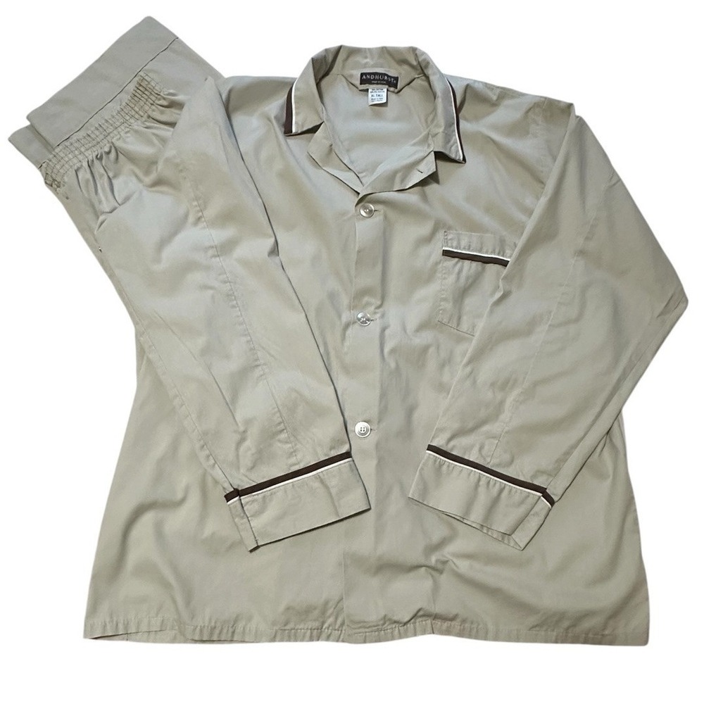 ANDHURST Lightweight Pajamas 2 Button L/S Top Stretch Snap Pants Mens XL TALL - Picture 7 of 9